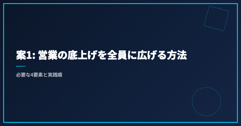 案1: 営業の底上げを全員に広げる方法｜必要な4要素と実践順